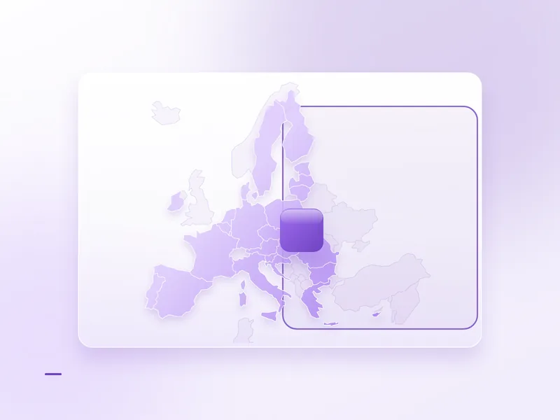 Tracé UE-27 réel, conique conforme, parallèles 40/60, rotation -10. L'instance est dans le territoire et sous le périmètre juridique étranger.